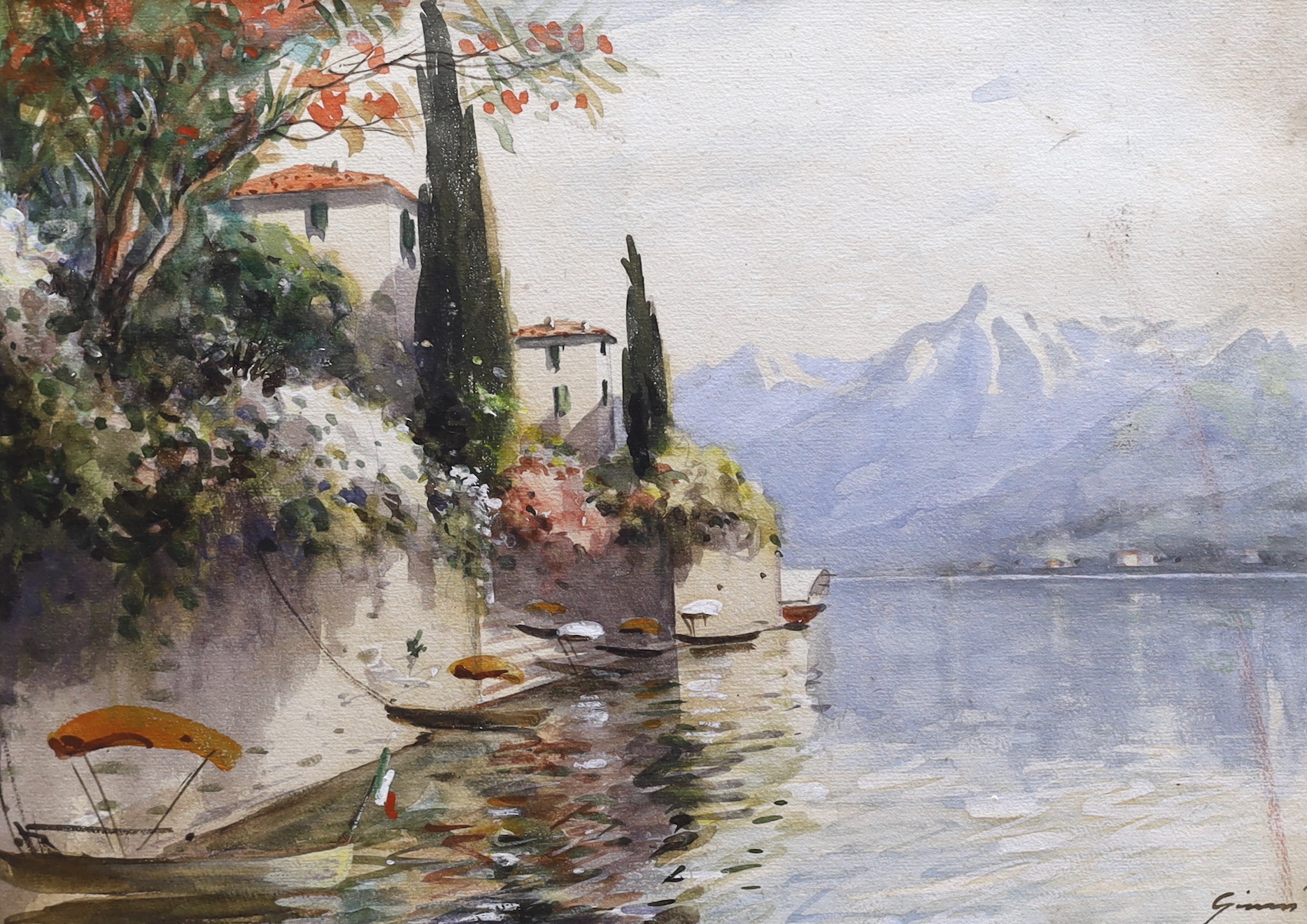 Gianni, watercolour, Italian lake scene, signed, 23 x 33cm